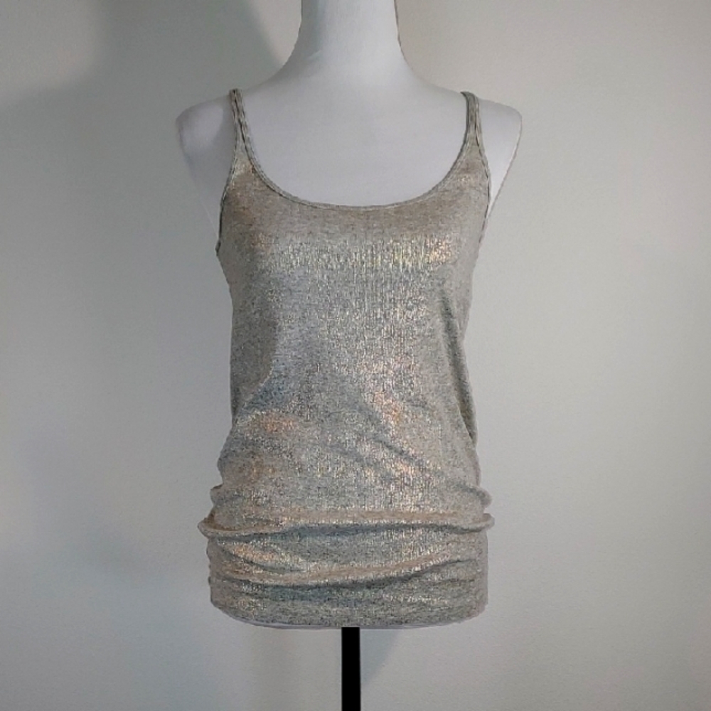J.Crew Heather Graphite Gold Metallic Dots Spaghetti Strap Tank Top Size Small